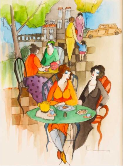 Itzchak Tarkay Portraiture Painting Untitled Watercolor IT329